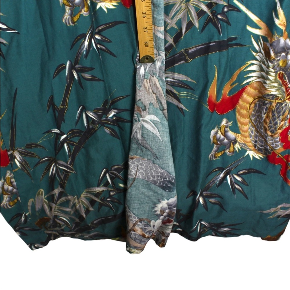 Vintage Japanese Kimono Dragon Tiger Paint 100% Cotton Teal Belted One Size - Picture 11 of 12